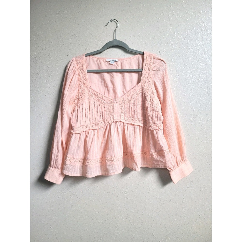American Eagle Peach Lace Accented Sweetheart Neckline Babydoll Top‎ Sz M